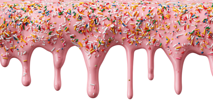 Pink frosting drips, topped with colorful sprinkles