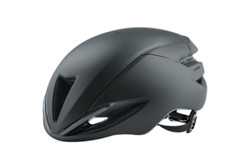 Matte gray aerodynamic cycle helmet, side view