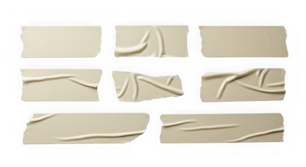 Collection of adhesive tape pieces isolated on transparent background for design