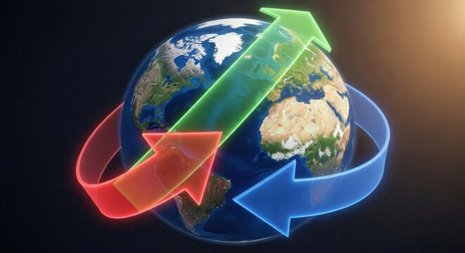 Dynamic global interactions showcasing worldwide market trends and directions for business growth