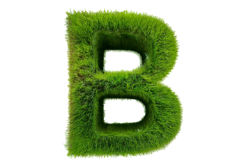 Grass font 3d rendering letter B isolated on a transparent or white background