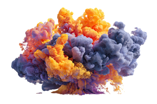 Colorful explosion of thick, billowing smoke on black