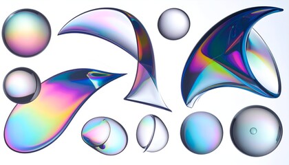 Abstract forms spheres & fluid shapes with iridescent light effects