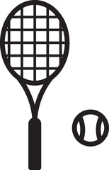 Minimalist Tennis Racket And Ball Vector Icon Set