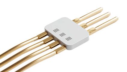 White block w/ six gold antennas on black background