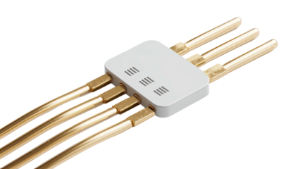 White block w/ six gold antennas on black background