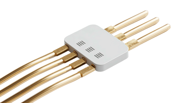 White block w/ six gold antennas on black background