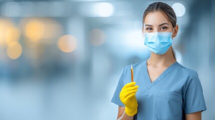 A nurse holding a syringe in a hospital setting.