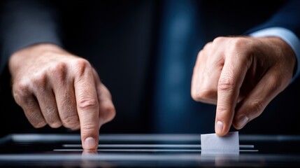 A man's hands selecting a paper from a table.