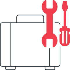 Repair Service Icon with a Red Wrench and Screwdriver Beside a White Briefcase on a Transparent Background Representing Maintenance and Technical Support