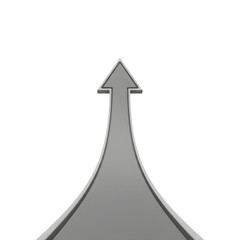 Fototapeta premium Grey arrow pointing upward on a black background representing growth and success