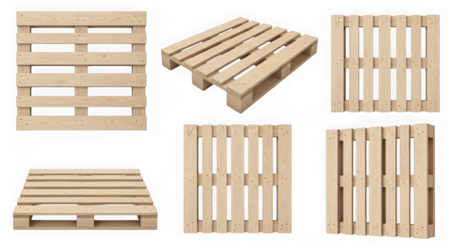 Collection of wooden pallets isolated on transparent background for shipping goods