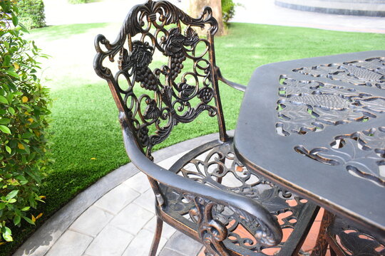 vintage metal chair in the garden