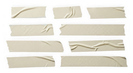 Collection of beige masking tape pieces isolated on transparent background for crafts