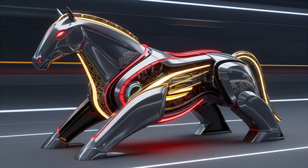 Year of the Horse 2026 Modern Tech Red Gold Concept