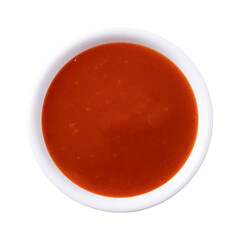 Sriracha sauce in white bowl, Chili sauce, Top view