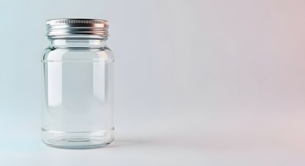Empty Clear Glass Bottle with Metal Cap on a Gradient Background