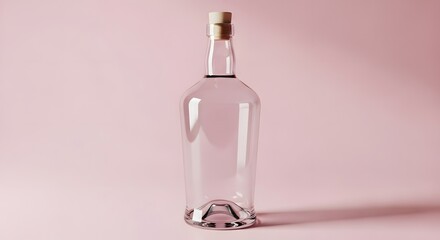 Clear Glass Bottle with Cork Stopper on Pink Background