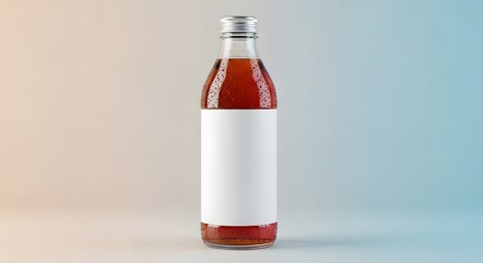 Glass Bottle with Amber Liquid and Blank Label - Mockup
