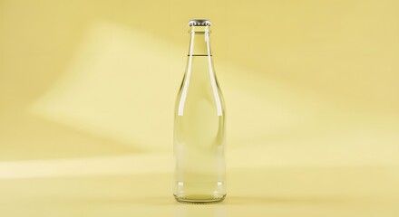 Clear Glass Bottle with Metal Cap on Yellow Background
