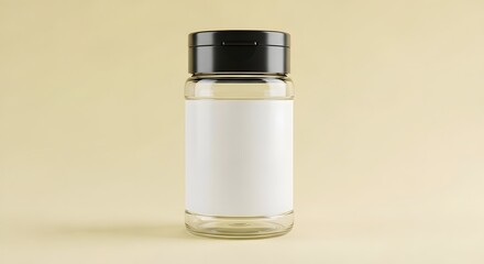 Clear Glass Bottle with Black Cap and Blank Label Mockup