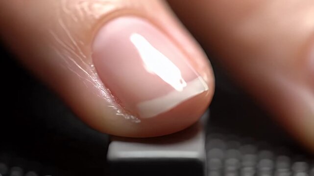 Close up of a finger with a damaged nail, detail shot.