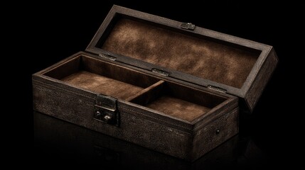 Detailed view of an open wooden jewelry box.