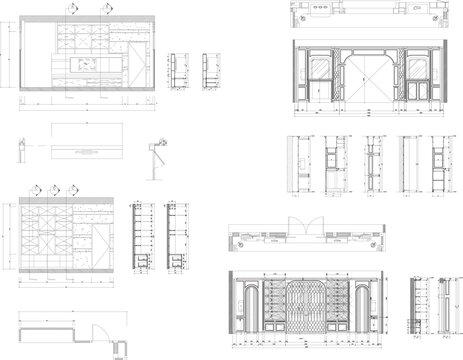 2D Built-in Cabinet Drawing Set &ndash; Modern Classic Luxury Interior Design with Plan, Elevation, and Section Details