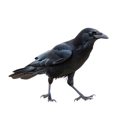 Crow walking A crow moves slowly with short, deliberate steps, head bouncing slightly. full length isolate on transparent background