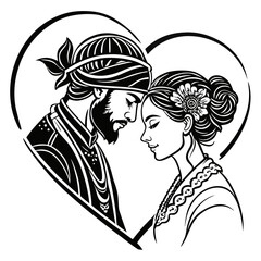 Eternal Devotion: A romantic portrayal of a couple in love, their faces close as the heart shape forms the perfect frame for their commitment. This image tells the timeless story of love, dedication.