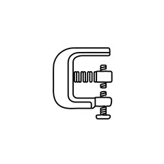 Black vector illustration of g-clamp tool in simple line art style for mechanic, workshop, and industrial design projects