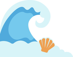 Illustration of Ocean Waves with Seashell vector shape