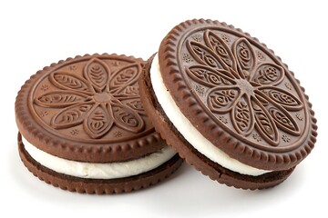 Chocolate sandwich cookies with white cream filling
