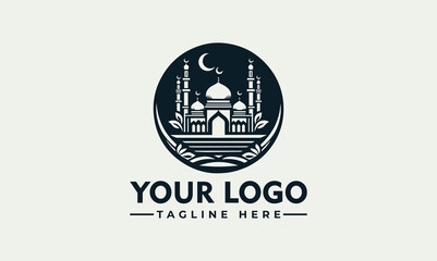 Islamic Mosque Vector Logo Illustration Elegant Cultural Architecture Design with Crescent Moon and Ornate Minarets