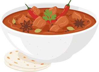 Flat Style Delicious Beef Curry with Tortilla Wrap Bowl Illustration