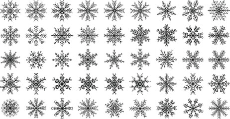 Blue snowflakes, winter icons, geometric symmetry, seasonal design, icy patterns, frozen texture, abstract snow, cold weather, vector illustration, stylized flakes