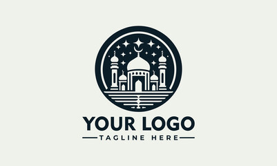 Mosque logo vector illustration design with star elements in a circle for Islamic designs 4853