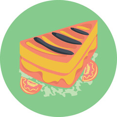Grilled Cheese Sandwich with Tomato and Lettuce on a Light Green Circular Background Isolated Graphic Illustration