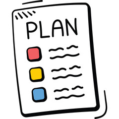 Hand Drawn Plan List With Checkboxes And Wavy Lines On White Background Simple Flat Design Icon With Red Yellow Blue Boxes
