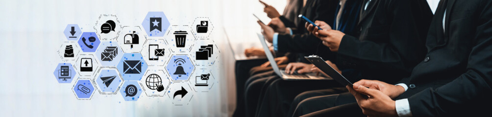 Email icons show digital communication, email service, and inbox management. Email supports online...