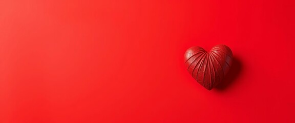A single red heart subtly textured against a solid red backdrop, passion, card