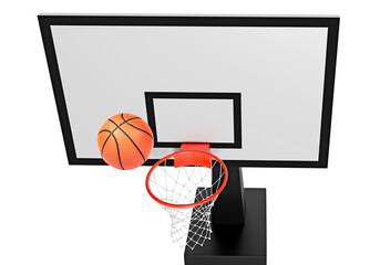 Orange basketball floating above the hoop net. Concept of success. scoring points and winning, transparent background
