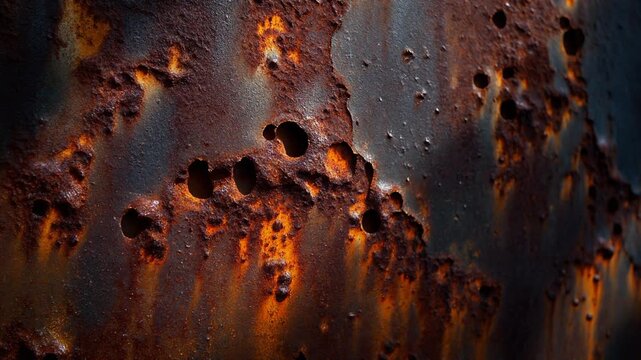 Decayed Metal Surface: A close-up view reveals a textured metal surface ravaged by rust, showcasing the destructive power of corrosion and the passage of time.
