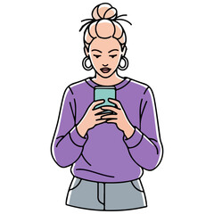 Young Woman Texting on Smartphone, Casual Outfit, Modern Communication
