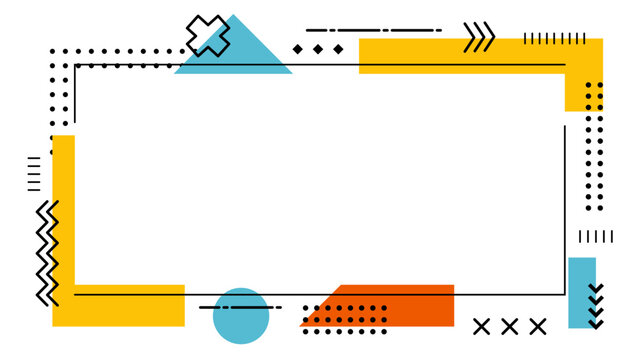 Memphis frame border for adding a pop of color and geometric flair to design projects like flyers, posters, social media graphics.