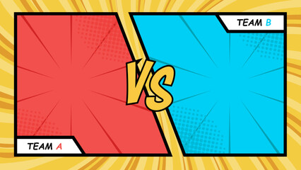 Versus comic frame with team a and team b, perfect for gaming websites, esports events promotions, and battle-themed presentations.