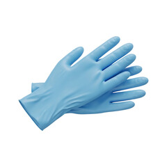 Realistic blue medical latex gloves for hygiene, protection, and safety equipment in healthcare and cleaning industries, isolated on a transparent background, png, cutout.