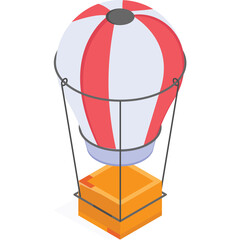 Illustration Of A Red White Hot Air Balloon Carrying An Orange Cargo Box In A Transparent Background