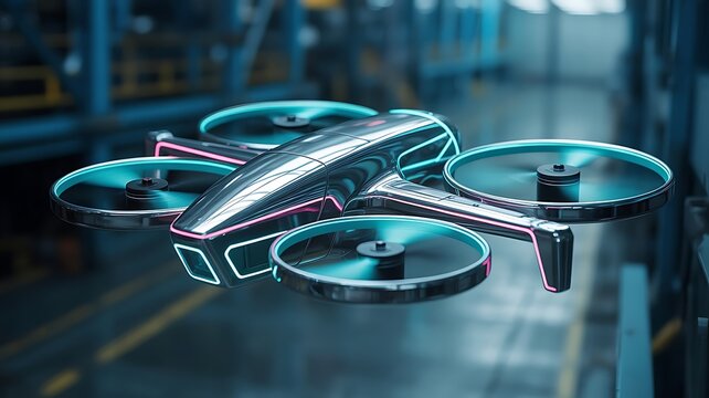 Futuristic Drone Design with Glowing Accents for Industrial Applications - Powered by Adobe