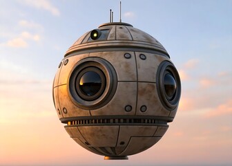 Futuristic Spherical Robot Against Sky Backdrop